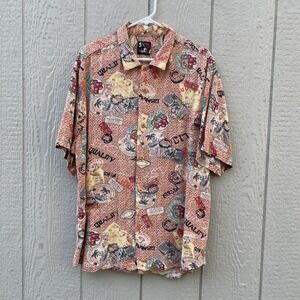 VTG Jams World Rayon Shirt Mens XL Button Up Abstract Art cherry tooth paste